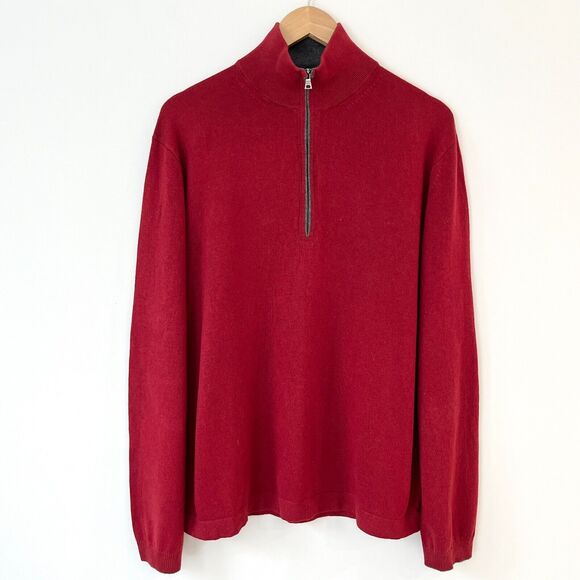 VTG Banana Republic Silk Cashmere1/4 Zip Sweater Long Sleeve Elbow Patch Mens L - Picture 1 of 10